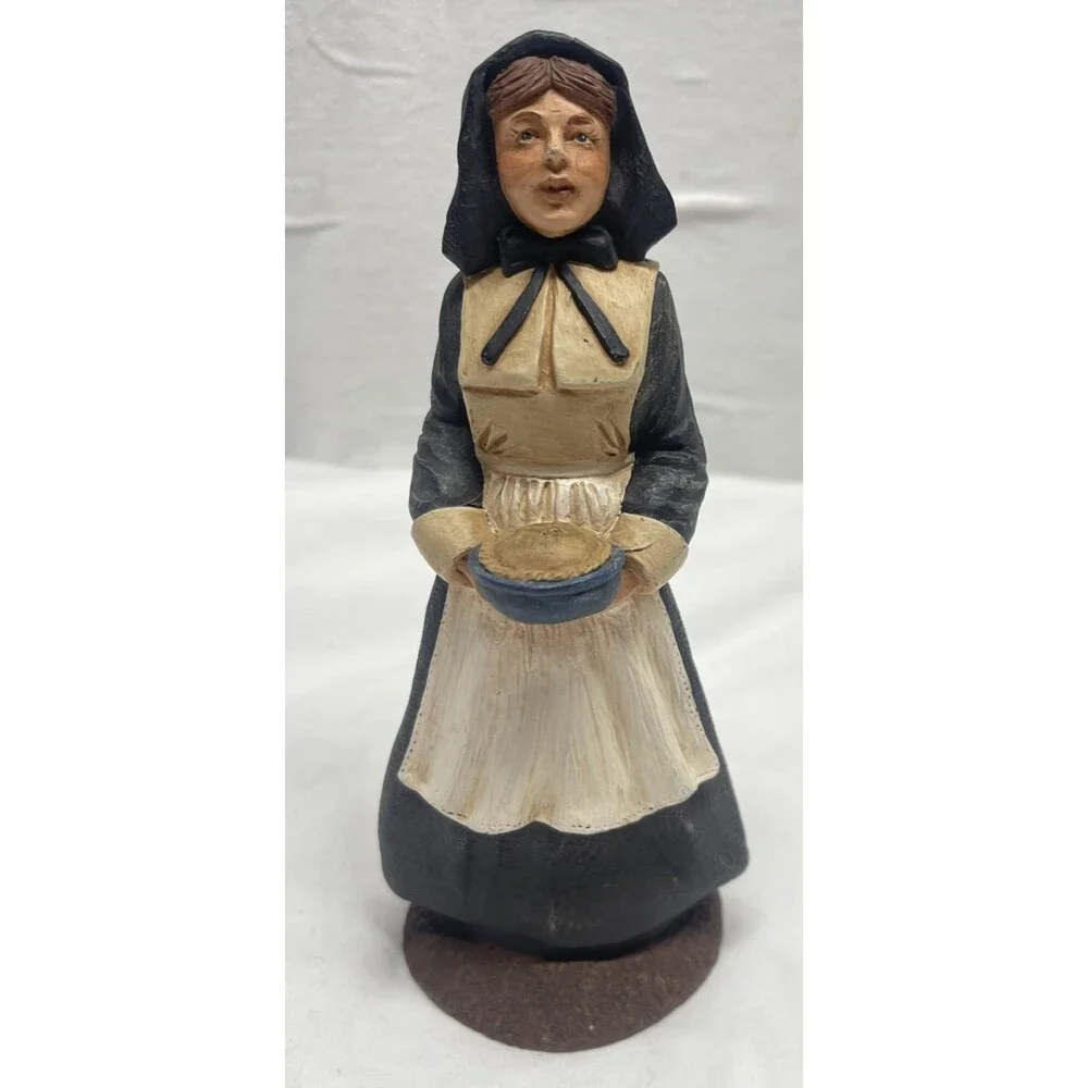 Vintage Pilgrim Woman Figurine Holding Homemade Pie Thanksgiving 7